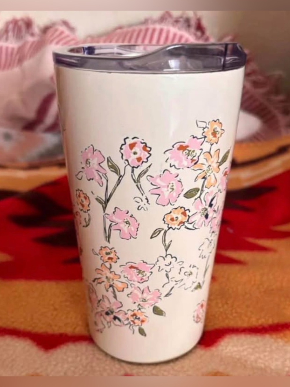 Floral Insulated Travel Tumbler - Pink & Green Flowers